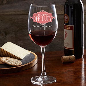 Mom Off-Duty Personalized Red Wine Glass - 23658-RN