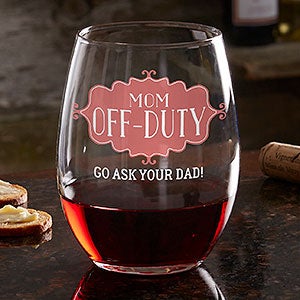 Mom Off-Duty Personalized Stemless Wine Glass - 23658-SN