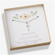 First Communion Cross Necklace With Personalized Message Card - 23720