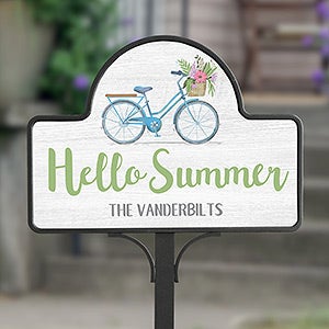 Hello Summer Floral Bicycle Personalized Magnetic Garden Sign - 23723