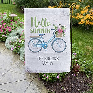 Hello Summer Floral Bicycle Personalized Garden Flag - 23724