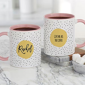 Modern Polka Dot Personalized Coffee Mug 11 oz.- Pink - 23822-P