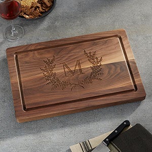 Maple Leaf Engraved Walnut Cutting Board without Handles - 23855D-NH