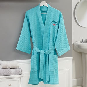 Floral Embroidered Mint Waffle Weave Kimono Robe - 23872-RM