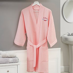 Floral Embroidered Blush Waffle Weave Kimono Robe - 23872-RB