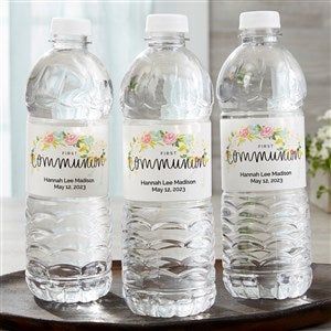 Floral First Communion Personalized Water Bottle Labels - 23892