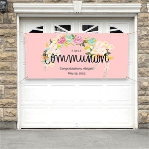 Floral First Communion Personalized Party Banner - 30x72 - 23893