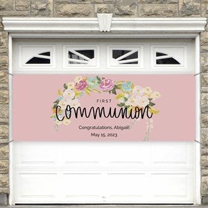 Floral First Communion Personalized Party Banner - 45x108 - 23893-L
