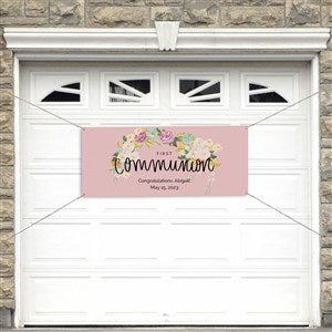 Floral First Communion Personalized Party Banner - 20x48 - 23893-S