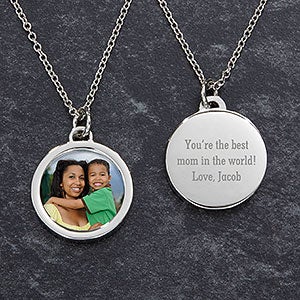 Moms Engraved Round Photo Pendant Necklace - 24064