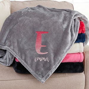 Ombre Initial Personalized 60x80 Grey Fleece Blanket - 24082-LG