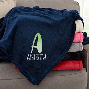 Ombre Initial Personalized 60x80 Navy Fleece Blanket - 24082-LN