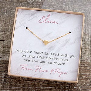 First Communion Gold Heart Necklace With Personalized Display Card - 24119-GH