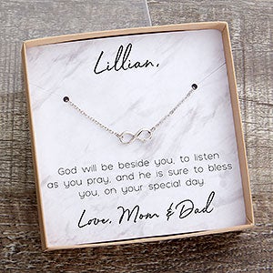 First Communion Silver Infinity Necklace With Personalized Display Card - 24119-SI