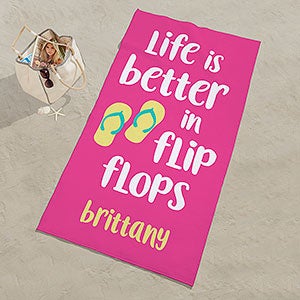Life Is Better In Flip Flops Personalized 35x72 Beach Towel - 24159-L