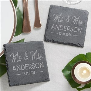 Stamped Elegance Engraved Wedding Favor Slate Coaster - 24171