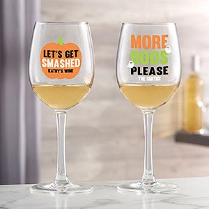 Lets Get Smashed Halloween Personalized White Wine Glass - 24172-W
