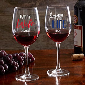 Happy Wife, Happy Life Personalized Red Wine Glass - 24187-R