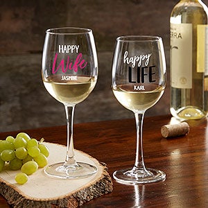 Happy Wife, Happy Life Personalized White Wine Glass - 24187-W