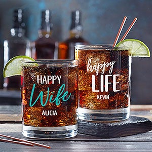 Happy Wife, Happy Life Personalized Whiskey Glass - 24187-D