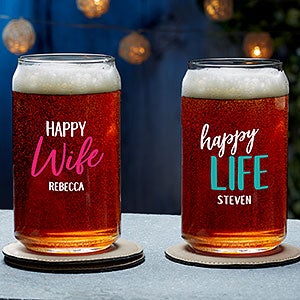 Happy Wife, Happy Life Personalized Beer Can Glass - 24187-B