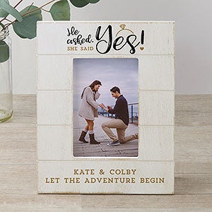 He Asked, She Said Yes Personalized Engagement Shiplap Frame 4x6 Vertical - 24260-4x6V