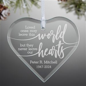 Never Leave Our Hearts Personalized Memorial Glass Heart Ornament - 24502