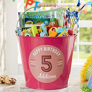 Birthday Bucket Personalized Pink Metal Bucket for Kids - 24514-P