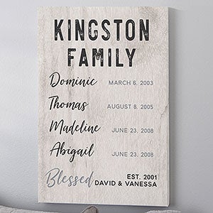 Family Special Dates Personalized Canvas Print - 12x18 - 24531-S