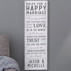 Rules For Happy Marriage Personalized Canvas Print - 12x36 - 24535-12x36