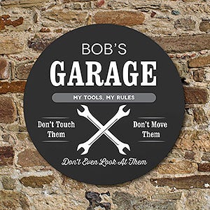 His Place Personalized Round Wood Sign- Wrench - 24537-W