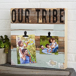 Rustic Personalized Reclaimed Wood Photo Clip Frame - Blue 12x12 - 24545-12x12-B