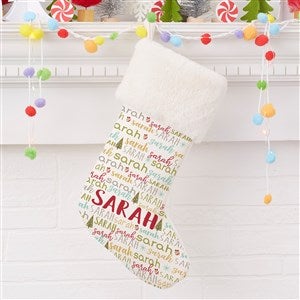 Whimsical Winter Personalized Ivory Faux Fur Christmas Stocking - 24584-IF