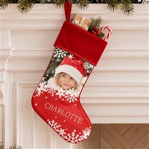Snowflake Personalized Burgundy Christmas Photo Stocking - 24586-B