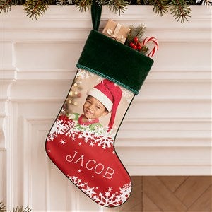 Snowflake Personalized Green Christmas Photo Stocking - 24586-G