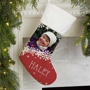 Snowflake Personalized Ivory Christmas Photo Stocking - 24586-I