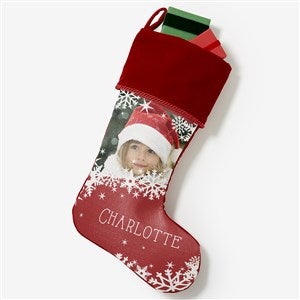 Snowflake Personalized Burgundy Christmas Photo Stocking - 24586-B