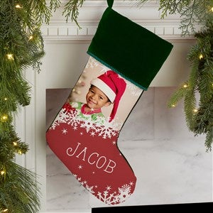 Snowflake Personalized Green Christmas Photo Stocking - 24586-G