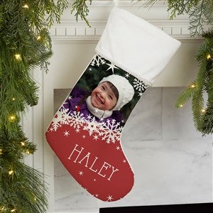Snowflake Personalized Ivory Christmas Photo Stocking - 24586-I