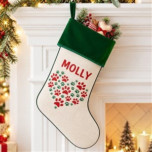 Paws On My Heart Personalized Green Christmas Stocking - 24590-G