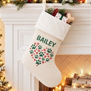 Paws On My Heart Personalized Ivory Christmas Stocking - 24590-I