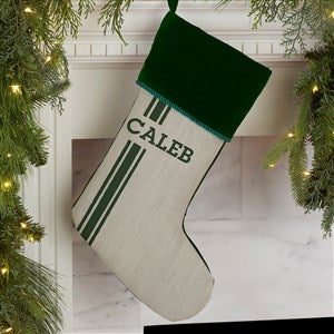Christmas Plaid Stripe Personalized Green Christmas Stocking - 24592-G
