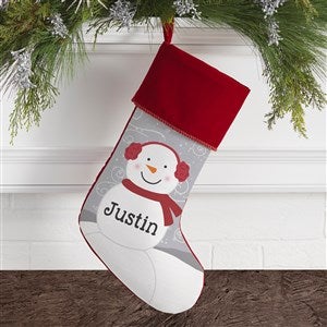 Snowman Family Personalized Burgundy Christmas Stocking - 24594-B