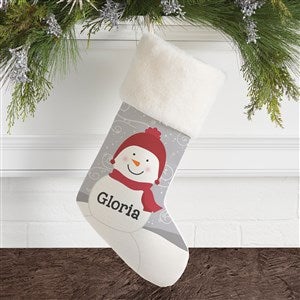 Snowman Family Personalized Ivory Faux Fur Christmas Stocking - 24594-IF