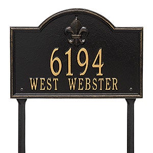 Bayou Vista Personalized Aluminum Lawn Address Sign - Black & Gold - 24663D-BG