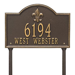 Bayou Vista Personalized Aluminum Lawn Address Sign- Bronze/Gold - 24663D-OG