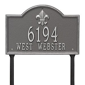 Bayou Vista Personalized Aluminum Lawn Address Sign - Pewter Silver - 24663D-PS