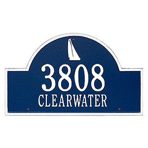 Sailboat Arch Personalized Aluminum Wall Plaque - Blue & White - 24665D-BW