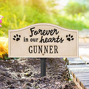 Forever in Our Hearts Personalized Dog Memorial Sign - Limestone & Bronze - 24671D-LB