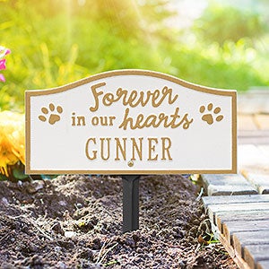 Forever in Our Hearts Personalized Dog Memorial Sign - White & Gold - 24671D-WG